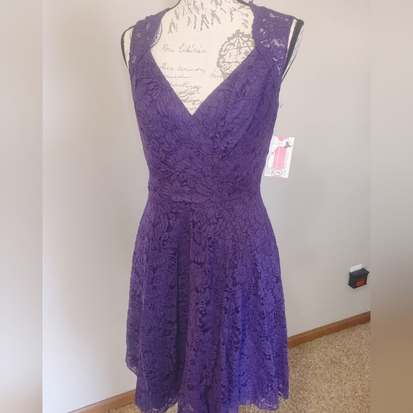 Jasmine B2 Purple V-Neck Sleeveless Fit and Flare Cocktail Dress 10 - Picture 4 of 14